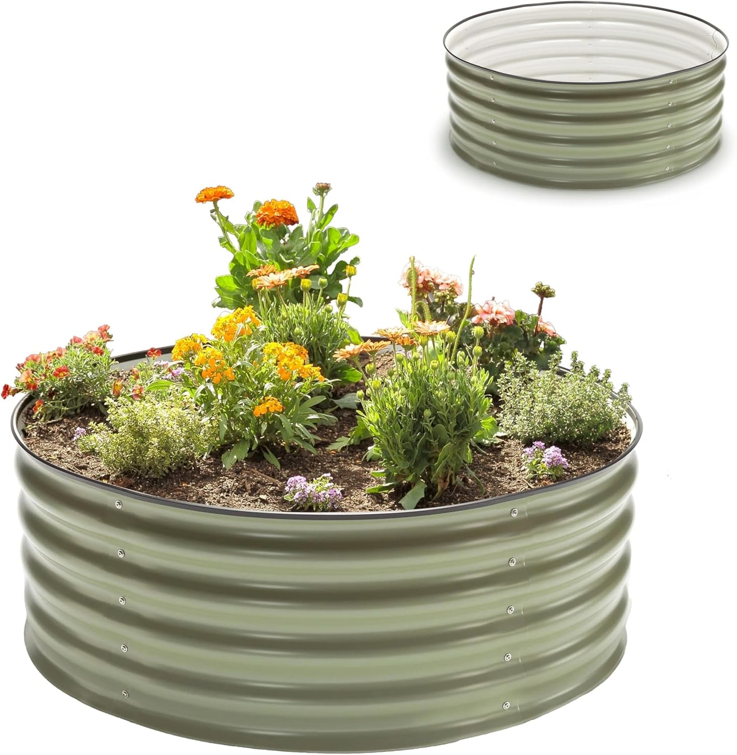 Epic Gardening 5-in-1 Modular Galvanized Raised Garden Bed Kit, 15" Tall Metal Planter Box, Durable Aluzinc Steel Raised Garden Bed Outdoor for Vegetables, Herbs, Flowers & Fruits - Round - Mist Green