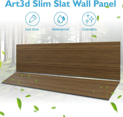 Art3d 4-Pack Glue-On Fine Bar Wainscoting Panel for Interior Wall Decor - 104 x 12 Inch Polystyrene Ultralight Slim Slat Wall Panels for Living Room Bedroom, Rosewood