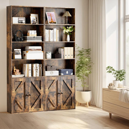 Tall Brown Wooden Bookshelf with Cabinet and Doors – 70.86" Bookcase with Doors, 6 Shelf Freestanding Tall Book Shelf for Living Room Storage, Bedroom, Home Office Organization – Brown Bookcase Wood