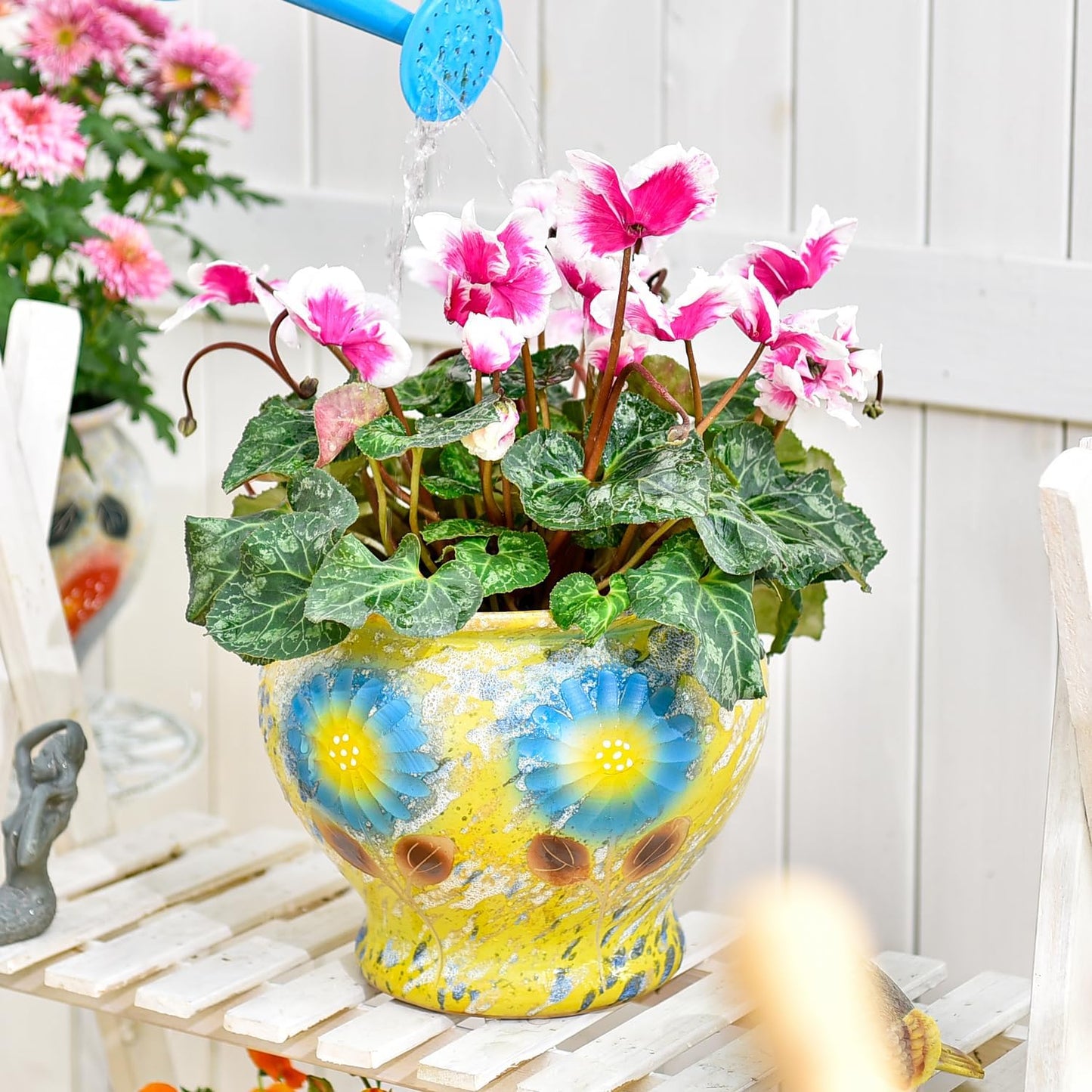 Sungmor Ceramic Hand Painted Succulent Flower Pots, 9 Inch Large Pottery Pots for Indoor Outdoor Plants, Decorative Ceramic Vase for Flower Arrangement Home Decor, Vintage Centerpieces Flowerpot