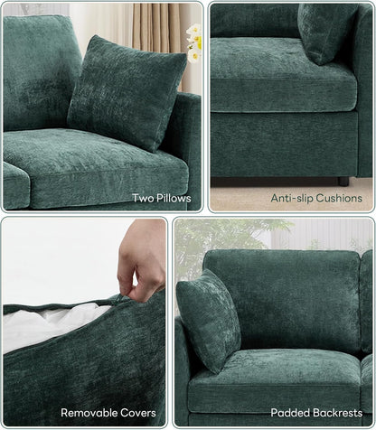 Tbfit 85" Convertible L Shaped Couch, Sectional Sofa for Living Room,Chenille Cloud Couch with Ottoman 4 Seat, Green