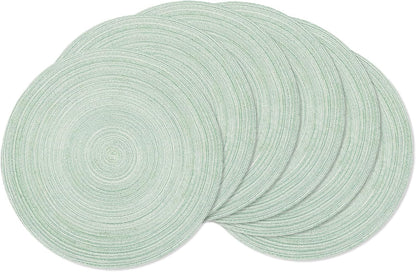 AHHFSMEI Round Braided Placemats Set of 6 Round Table Mats for Dining Tables Natural Woven Heat Resistant Place mats 15 Inch (Fog Green)
