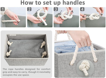 StorageWorks Storage Baskets for Shelves, Foldable Fabric Closet Storage Bins with Handles, Fabric Storage Bins Clothes Organizer, Gray, 3-Pack, Large