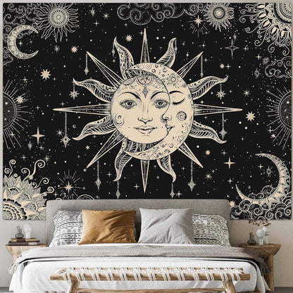 Lunerfex Sun and Moon Tapestry Mandala Wall Tapestry, Vintage Tapestries for Bedroom Ceiling Tapestries Wall Hanging for Bedroom Living Room Decor Sun-2 60"x80"