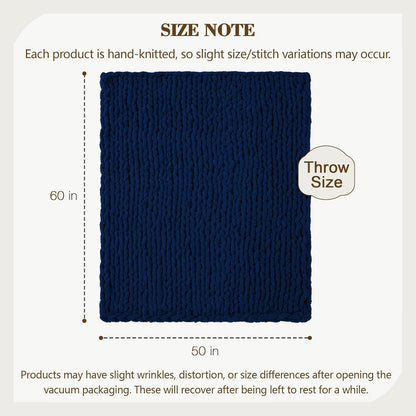 Carriediosa Chunky Knit Throw Blanket 50" X 60", 100% Hand Made Large Chenille Loop Yarn Soft Fluffy Throws for Couch Sofa Bed, Big Crochet Cozy Heavy Thick Cable Woven Blankets, Navy Blue