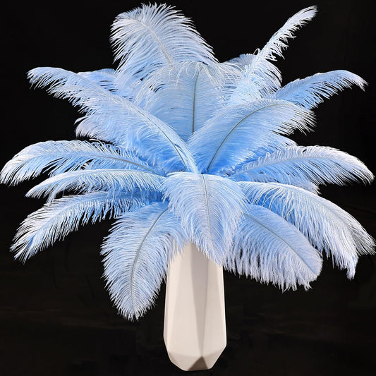 THARAHT Baby Blue Ostrich Feathers 24pcs Natural Bulk 10-12Inch 25cm-30cm for Crafts Wedding Party