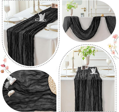 Sioloc Black Cheesecloth Table Runner Fall Autumn Decor for Home 10ft Table Cloth for Wedding Birthday Party Halloween Thanksgiving Decorations