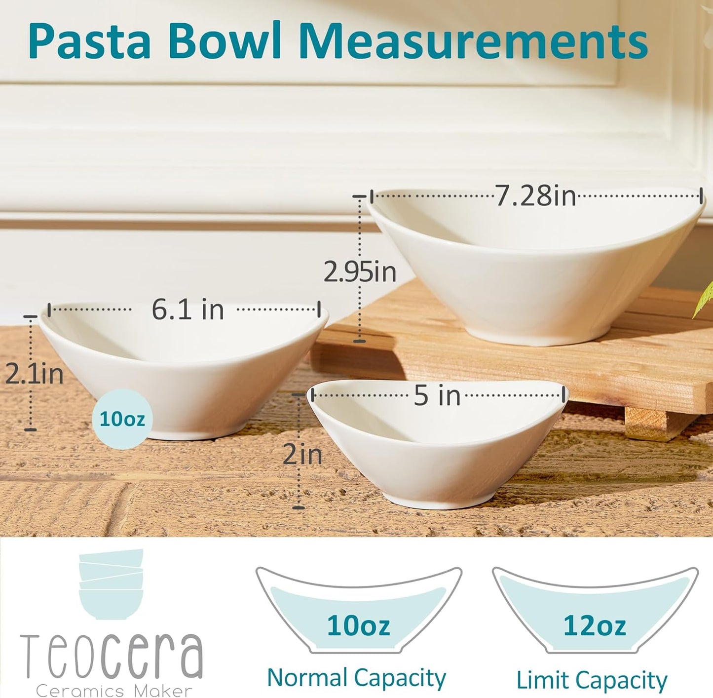 Teocera 6 Inch Ceramic Breakfast Bowls Set of 6, 10 Ounce Small Yogurt Bowls for Salad, Soup, Dessert, Microwave & Dishwasher Safe - White