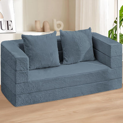 Folding Bean Bag Chair for Adults,3-in-1 Bean Bag Couch Faux Fur Floor Sofa Large Beanbag Convertible Bean Bag Sofa Bed with Pillow in Bedroom,Living Room,Apartment(Queen,Gray)