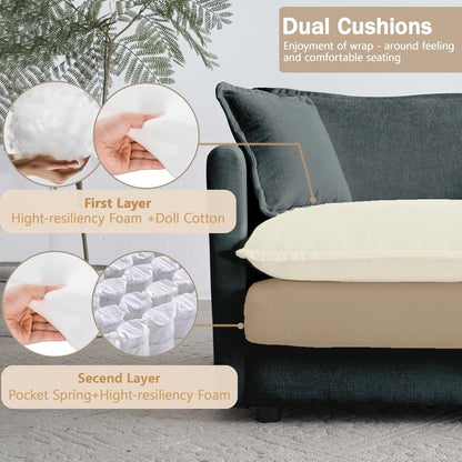Sectional Sofa 3 Seater with Movable 1 Ottoman,Oversized Modular Couch Deep Seat (Grey, 111.5 inch-L)