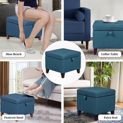 Adeco Square Fabric Storage Ottoman with Tufted Flip Top, 18x18x15