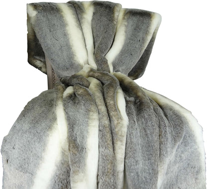 Tissavel Chinchilla Faux Fur Throw Blanket & Bedspread - Chinchilla Faux Fur - Gray Ivory Chinchilla Fur Throw - Luxury Soft Fur, Handmade in US, 16444