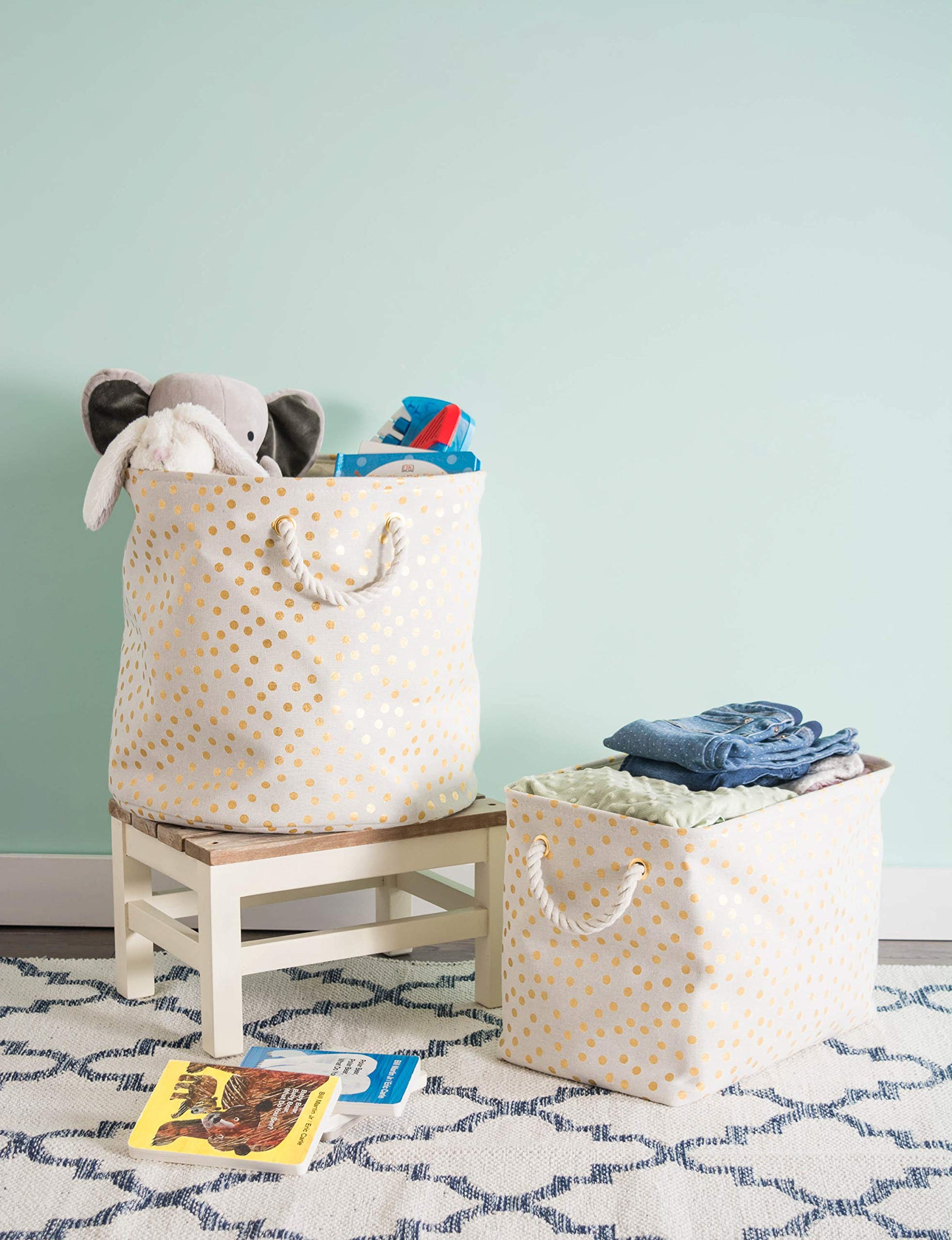 DII Polyester Storage Bin, Gold Metallic Collection Collapsible with Handles, Large, Natural