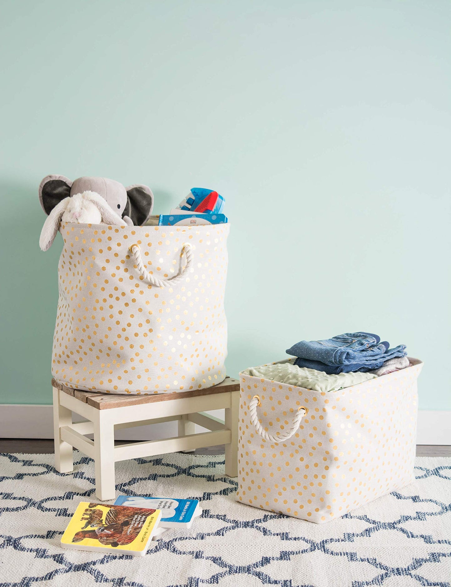 DII Polyester Storage Bin, Gold Metallic Collection Collapsible with Handles, Medium, Natural
