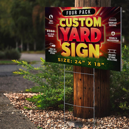 4 Pack 24"x18" Custom Yard Signs with Stakes, Personalized Yard Signs for Outdoors, Customized Full Color Print Corrugated Signs for Business