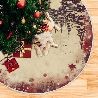 Vintage Red Elk Christmas Tree Skirt - 36 Inch Xmas Tree Mat for New Year Party Decorations