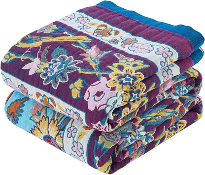 Fall Blanket for Bed, 100% Cotton Soft Rustic Boho Throw Blanket Quilt, 80"x90" Farmhouse Decor Bed Flower Blankets, Light Weight Reversible Bohemian Throw Quilt