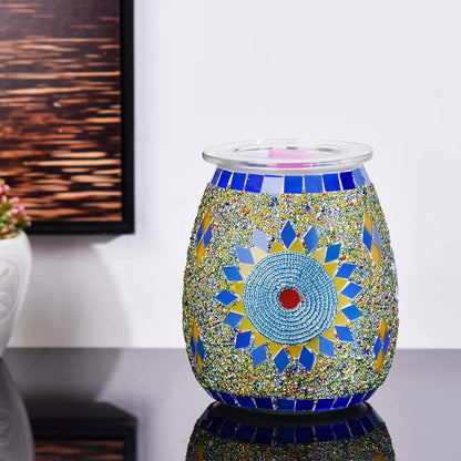Dicimi Electric Wax Melter, Mosaic Stove Burner, Glass Essential Oil Stove Wax Tart Burner Fragrance Night Light Aromatic Decoration for Home Office Bedroom Living Room Decoration Present (Sunflower)