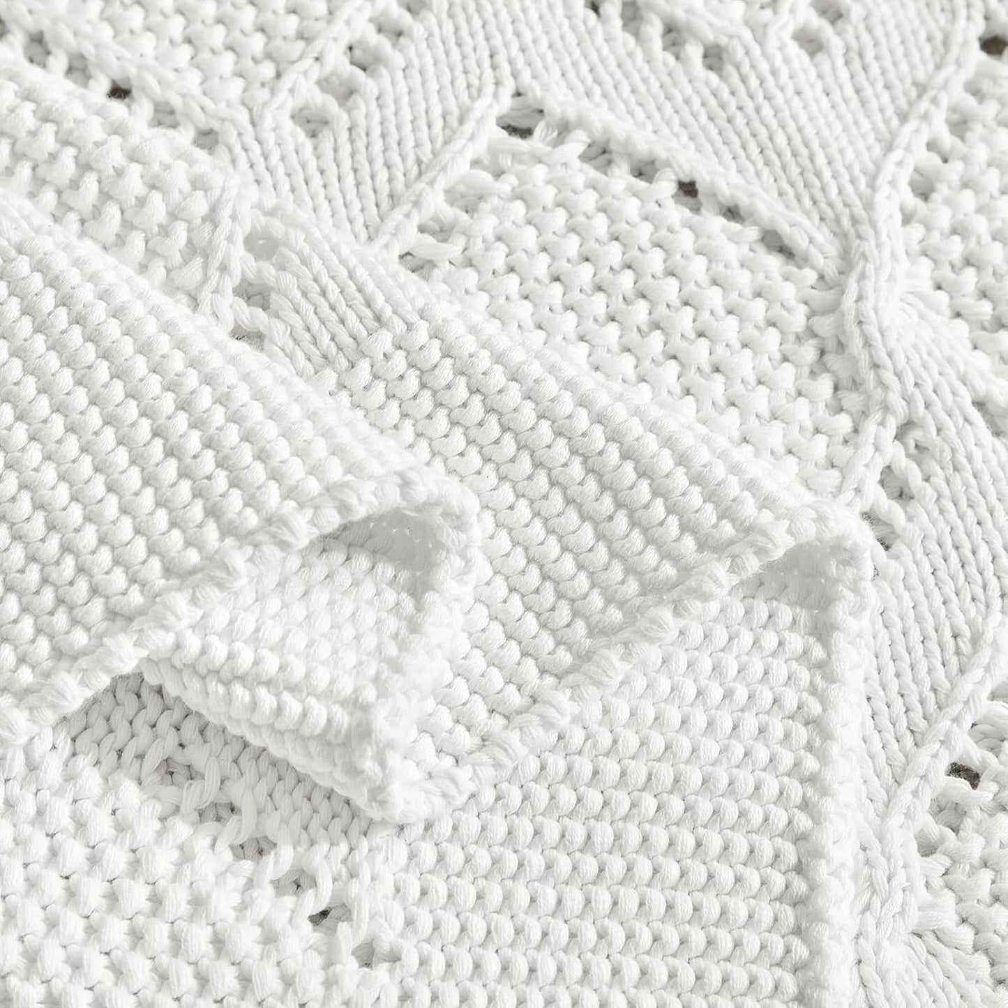 Longhui bedding Chunky Cotton Knit Throw Blanket for Couch, Sofa, Bed, or Chair, Decorative Breathable Fall Cable Knit Blanket 51 x 63 Inches, Medium Weight Cream