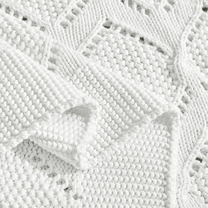 Longhui bedding Chunky Cotton Knit Throw Blanket for Couch, Sofa, Bed, or Chair, Decorative Breathable Fall Cable Knit Blanket 51 x 63 Inches, Medium Weight Cream