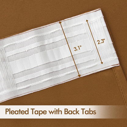 MIULEE Golden Brown Back Tab Blackout Curtains 108 Inch Long 2 Panels Set for Bedroom, Rod Pocket/Pinch Pleat Extra Long Thermal Insulated Living Room Darkening Pleated Light Blocking Drapes