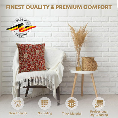 Charlotte Home Furnishings Throw Pillow Covers 16x16 in, Red Flowers Decorative Couch Pillow Cover, Boho Decor European Tapestry Cushion Cases, Living Room Cozy Home Decor, Jacquard Woven Soft Cotton