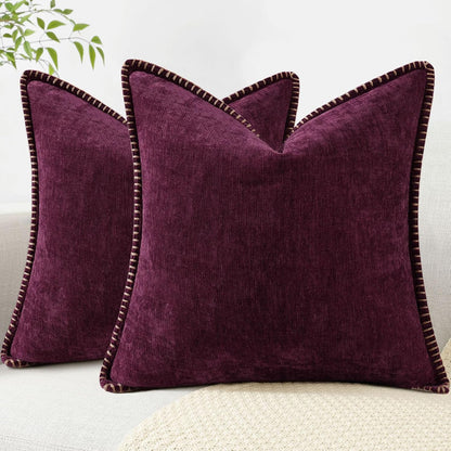 decorUhome Chenille Soft Throw Pillow Covers 26x26 Set of 2, Farmhouse Velvet Neutral Decorative Euro Pillow Covers with Stitched Edge for Couch Sofa Bed Home Decor, Rhododendron