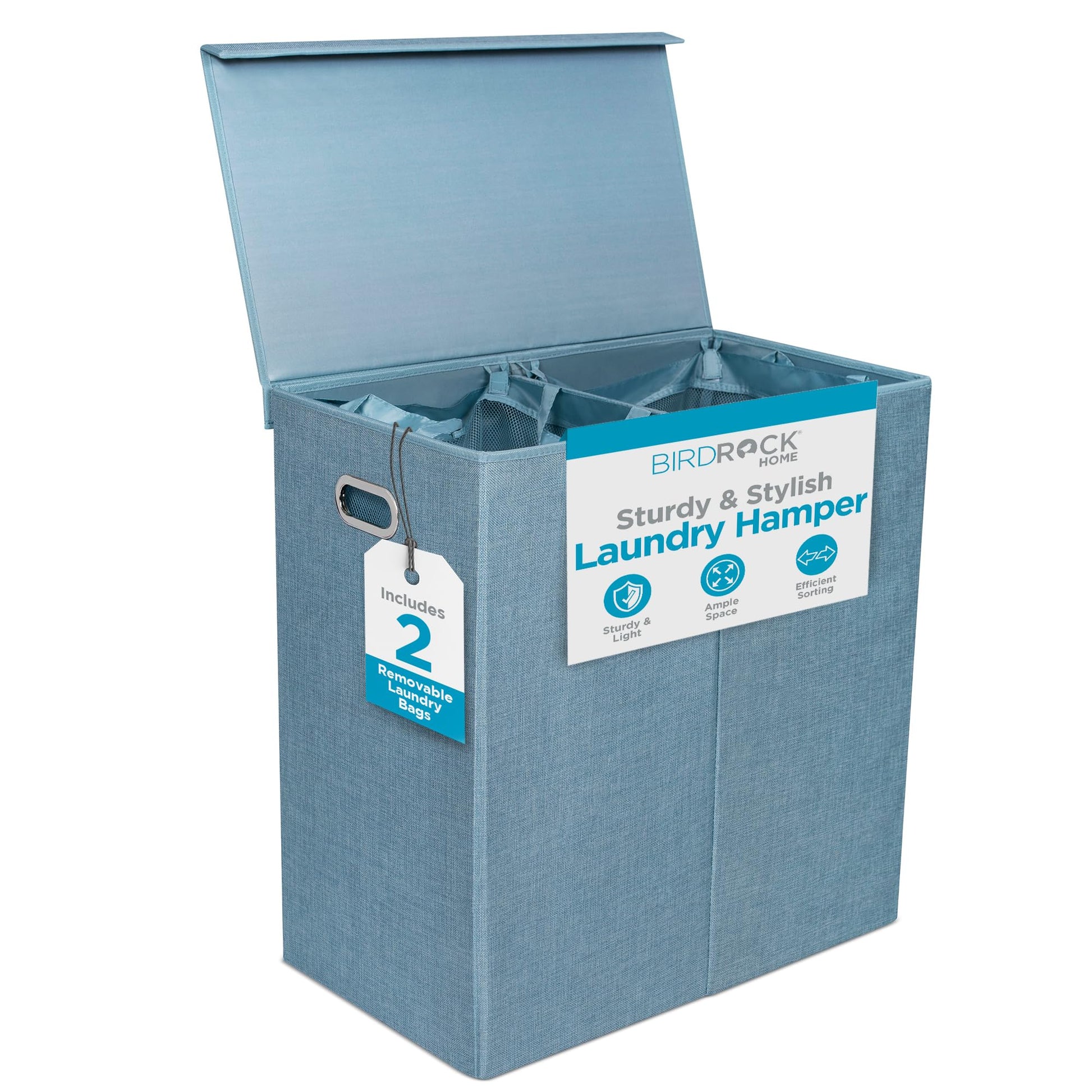 BIRDROCK HOME Laundry Hamper with Lid | Removable Bags for Sorting Clothes | Sectioned Laundry