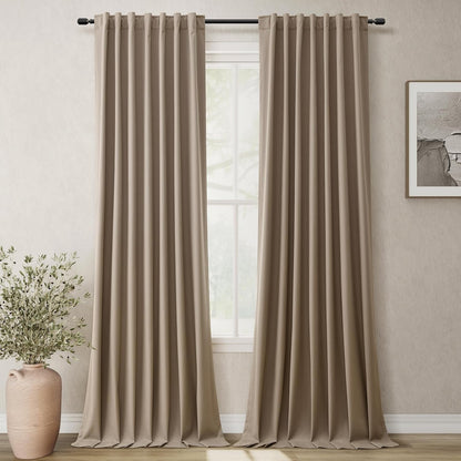 BOODII Light Brown Linen Blackout Curtains for Bedroom 84 Inch Length 2 Panels Set Room Darkening Curtains Black Out Curtain Neutral Thermal Insulated Living Room Nursery Drapes Back Tab 52x84