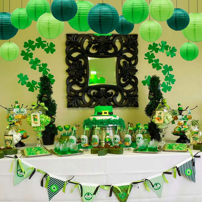 Paper Lanterns Party Decorations Green - Hanging Paper Lanterns Indoor Outdoor - Football Theme Birthday Baby Shower Graduation Wedding St. Patrick's Day Party Supplies, 15pcs