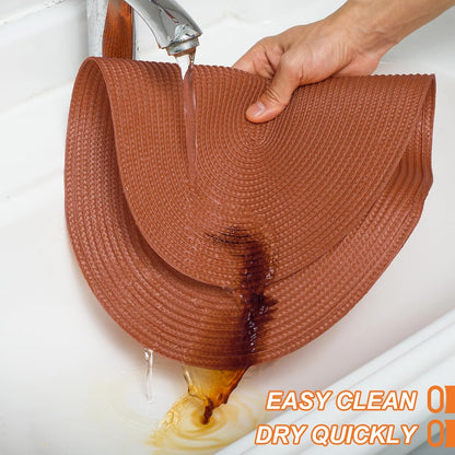 AHHFSMEI Placemats Set of 6 for Dining Table Washable Woven Vinyl Non-Slip 18x12 inches Placemat Heat-Resistant Durable Table Mats for Dining Table Easy to Clean (Burnt Orange 6)