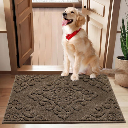 COSY HOMEER-Door-Mat-Non-Slip-Entryway-Rug 24”x36” Absorbent Welcome Mats Washable Dirt Trapper Door Mat Entrance Floor Mats for Front Back Doormats and Wet Shoes,Brown