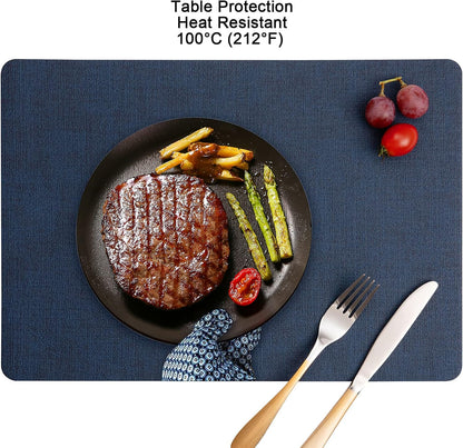 Myir JUN Placemats Dual Sided, Faux Leather Place Mats Set of 4 Indoor Placemat for Dining Table Outdoor Place Mat Manteles Individuales Square Non-Slip Washable Table Mats (Gray Blue, Set of 4)