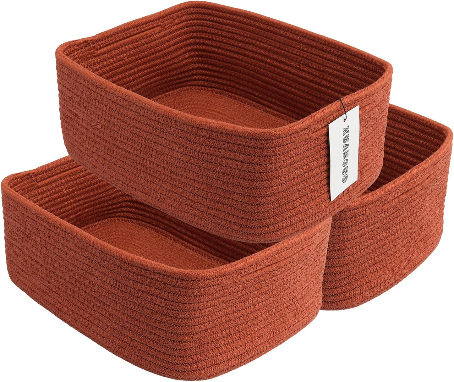 Small Woven Storage Baskets 13“X9”X5“ Decorative Rope Bins for Organizing Shelves, Closets, and Toys, Empty Gift Baskets, Cute Organizer Basket for Home and Office (rustic, Large)