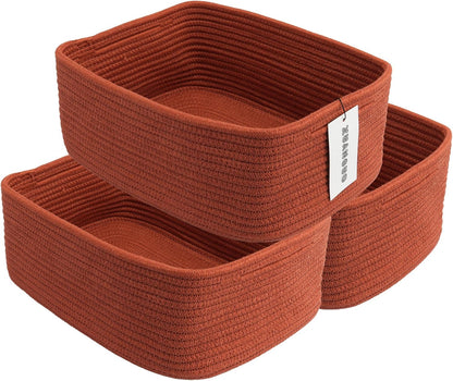 Small Woven Storage Baskets 13“X9”X5“ Decorative Rope Bins for Organizing Shelves, Closets, and Toys, Empty Gift Baskets, Cute Organizer Basket for Home and Office (rustic, Large)