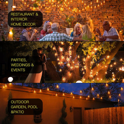OHLUX 120FT Outdoor String Lights, 62 ST38 Edison LED Bulbs, E12 Base, 2200K Cafe Warm Color, Max.Connectable 14 Strands, Anti-Fall & Waterproof, Dimmable, Hanging for Outside Patio Backyard Bistros