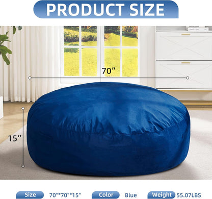 Hobestluk 6FT Bean Bag Chair Bean Bag Chairs for Adults Giant Bean Chairs with Velvet Cover, Memory Foam BeanBag Chair Fluffy BeanBag Chairs for Living Room, Bedroom- Blue (70" x 70" x 15")