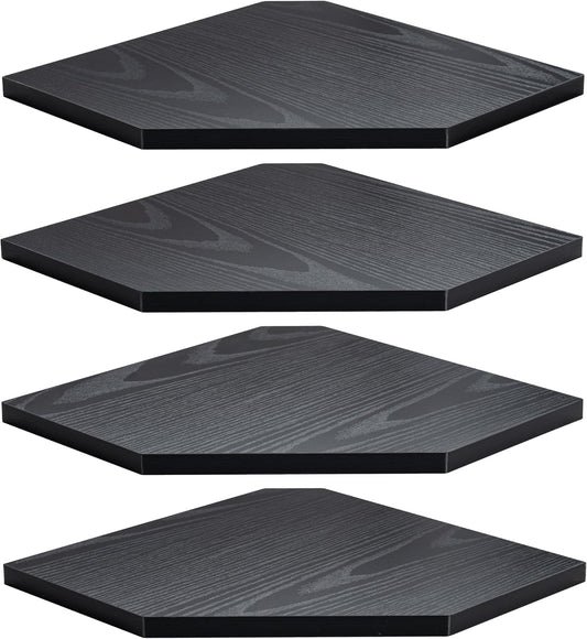 Corner Shelf Wall Mount, Floating Corner Shelves, Set of 4 Corner Wall Shelf Organizer, Rustic Wood Wall Storage Display Shelves for Living Room Bedroom Bathroom Kitchen, Classic Black