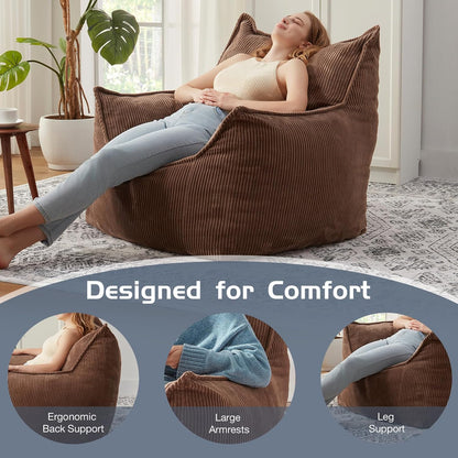 Giant Bean Bag Chair Sofa for Adults Teens, Comfy Corduroy Large Bean Bag Chairs with Armrests for Bedroom Living Room, Adult BeanBag Lazy Sofa Couch Chairs with Filler Included