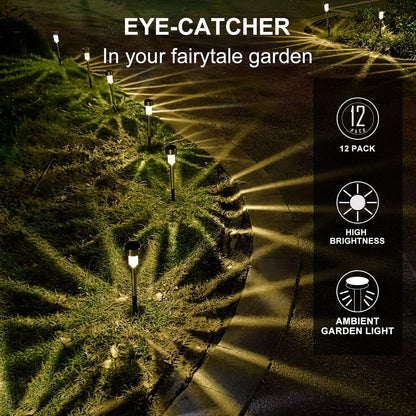 Solar Lights Outdoor Waterproof, , Solar Garden Lights Solar Powered, Stainless Steel LED Landscape Lighting Outdoor Solar Lights for Yard, Pathway, Walkway, Patio , Lawn - 12 Pack (Warm White)