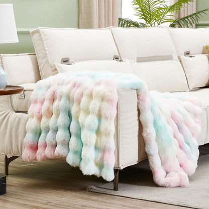 DREAMNINE Decorative Colorful Soft Thick Faux Fur Throw Blanket for Kids Girl Women 50" x 60",Luxury Rainbow Tie-dey Fleece Fuzzy Blankets,Warm Cozy Plush Furry Blankets for Winter,Cute Lovely Blanket