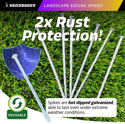 Sandbaggy 6 inch Galvanized Landscape Edging Spikes - Spiral Landscape Nails - 7 Gauge Steel - Great For Hard Rocky Soil - Also Great For Paver Edging, Artificial Turf, Landscape Fabric (1500, 6 inch)
