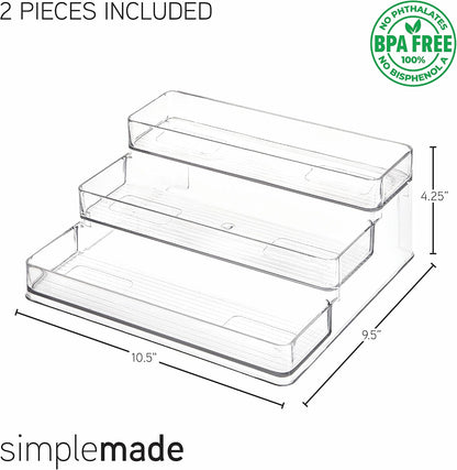 SIMPLEMADE 3-Tier Spice Rack Organizer - Versatile Storage Shelf for Kitchen, Bathroom, Bedroom & Office, Set of 2, Clear