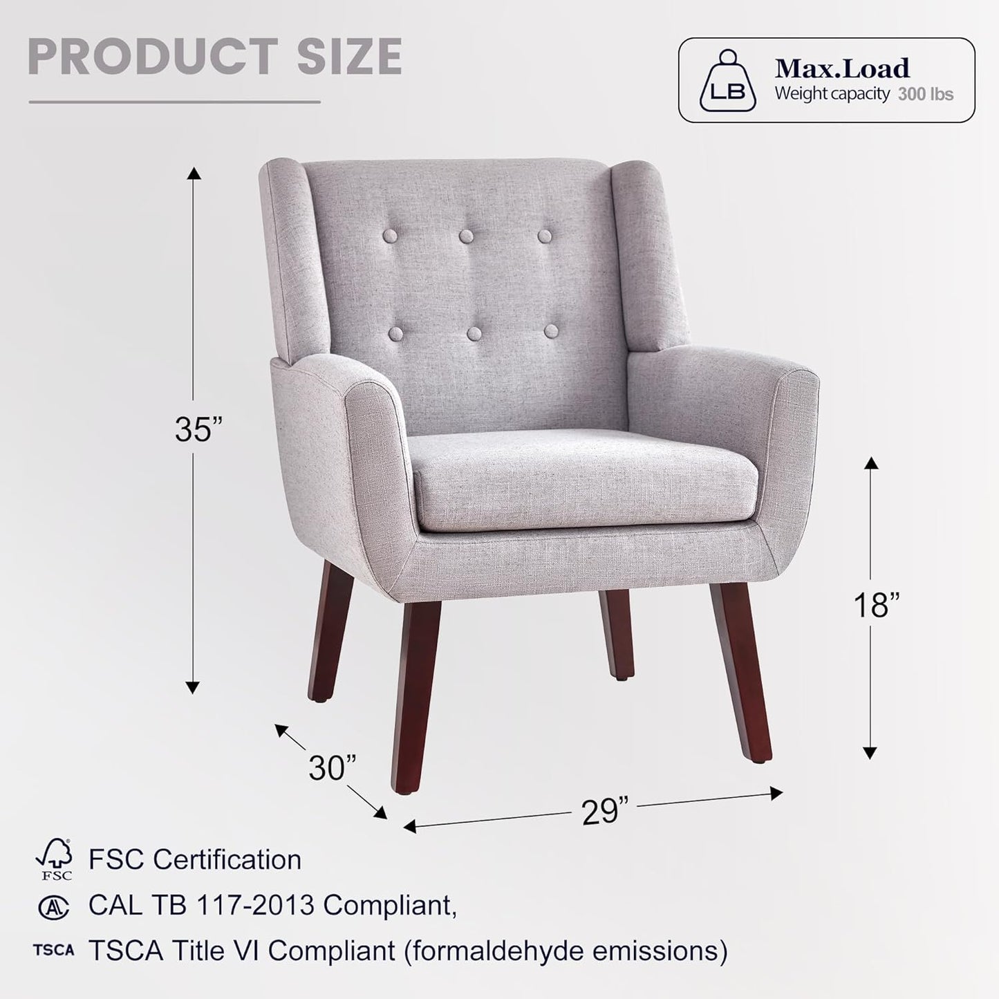 HUIMO Button-Tufted Accent Chairs Set of 2,Upholstered Reading Living Room Chair,Mid Century Modern Chair with Linen Fabric, Club Chair,Comfy Arm Chairs for Living Room,Bedroom,Light Grey