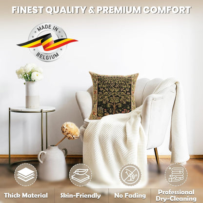 Charlotte Home Furnishings Throw Pillow Covers, Decorative Boho Pillow Covers for Couch, Living Room, Black Tree Square Cushion Cases 18x18 in, European Cotton Jacquard Woven for Cozy Bedroom Decor