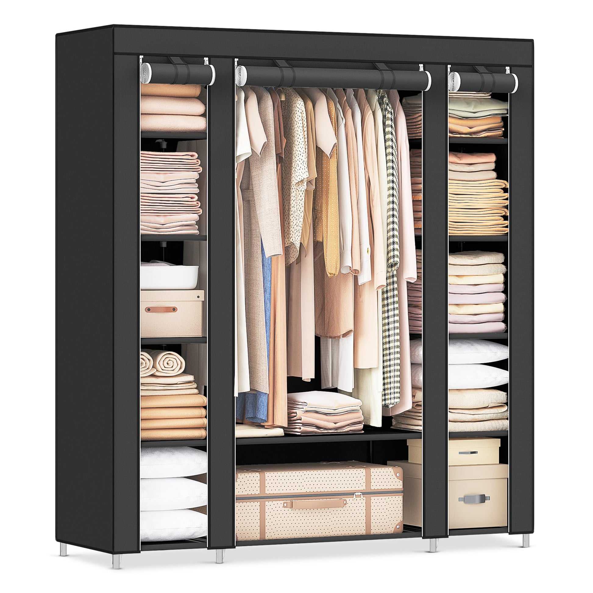 SONGMICS Closet Wardrobe, Portable Closet for Bedroom, Clothes Rail with Non-Woven Fabric Cover