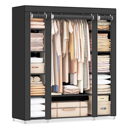 SONGMICS Closet Wardrobe, Portable Closet for Bedroom, Clothes Rail with Non-Woven Fabric Cover