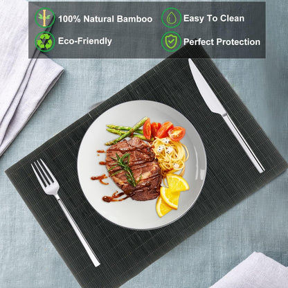 ANDSTAR Set of 12 Pcs Bamboo Placemats - Natural & Brown & Black, Anti-Slip, Heat-Resistant, Washable Table Mats for Dining and Kitchen