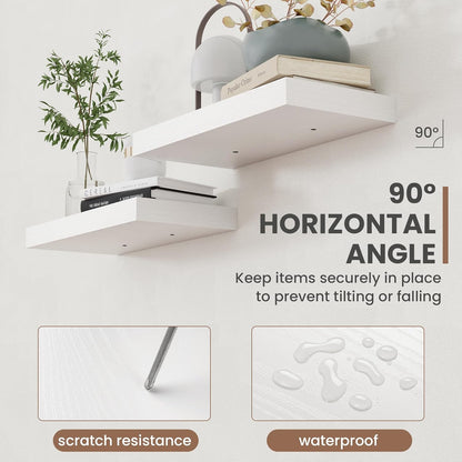 36 Inch Floating Shelves, 8 Inch Deep Floating Shelves for Wall, Hanging Shelf with Invisible Brackets, Deep Shelves for Bathroom, Bedroom, Living Room, White, Set of 2