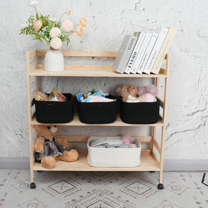 Small Woven Storage Baskets 13“X9”X5“ Decorative Rope Bins for Organizing Shelves, Closets, and Toys, Empty Gift Baskets, Cute Organizer Basket for Home and Office (black, Large)